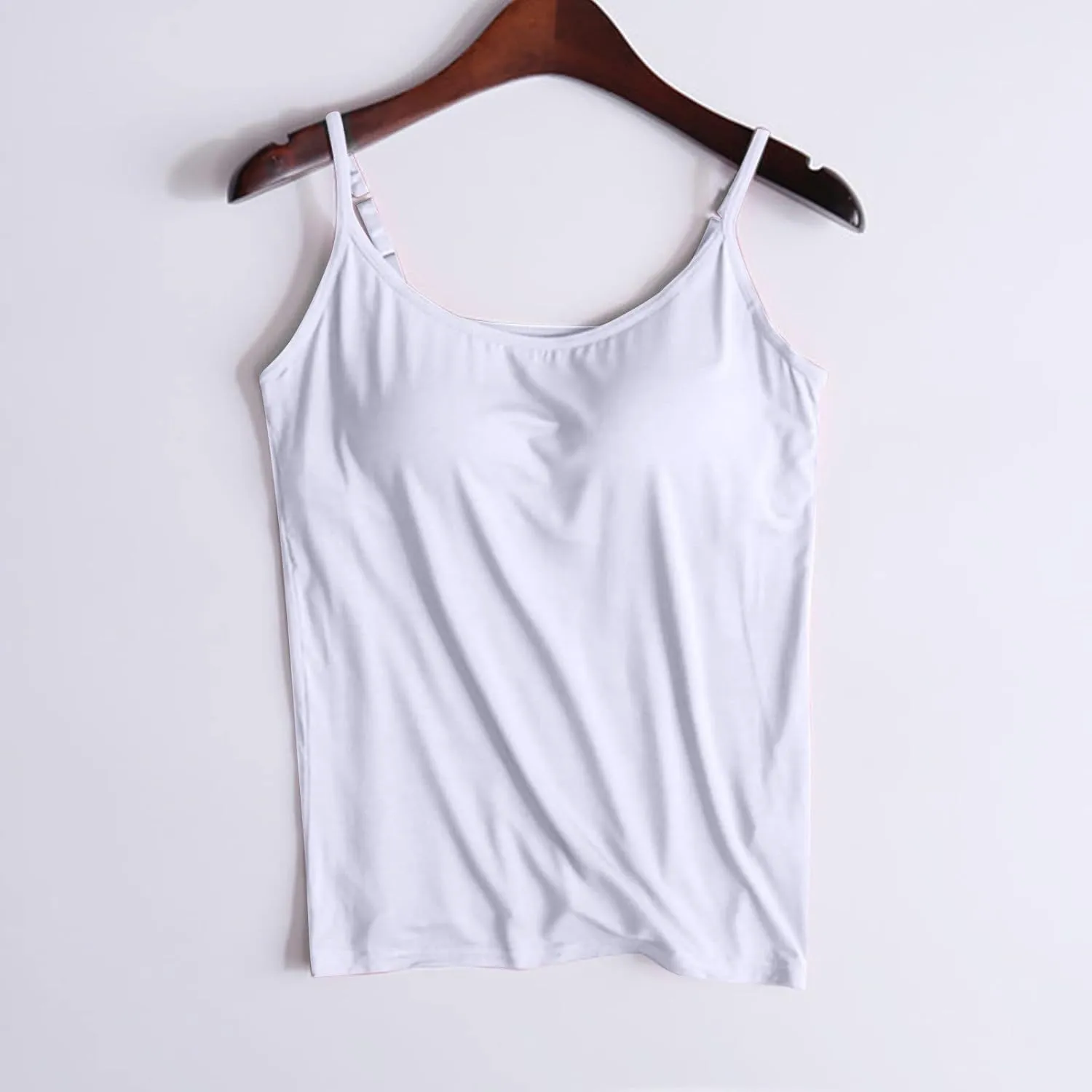 Women's Spaghetti Strap Tank Top with Built in Bra 2024 Summer Basic Solid Tank Tops Plus Size Comfort Yoga Camisole