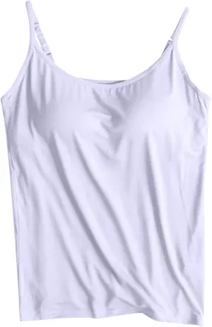 Women's Spaghetti Strap Tank Top with Built in Bra 2024 Summer Basic Solid Tank Tops Plus Size Comfort Yoga Camisole