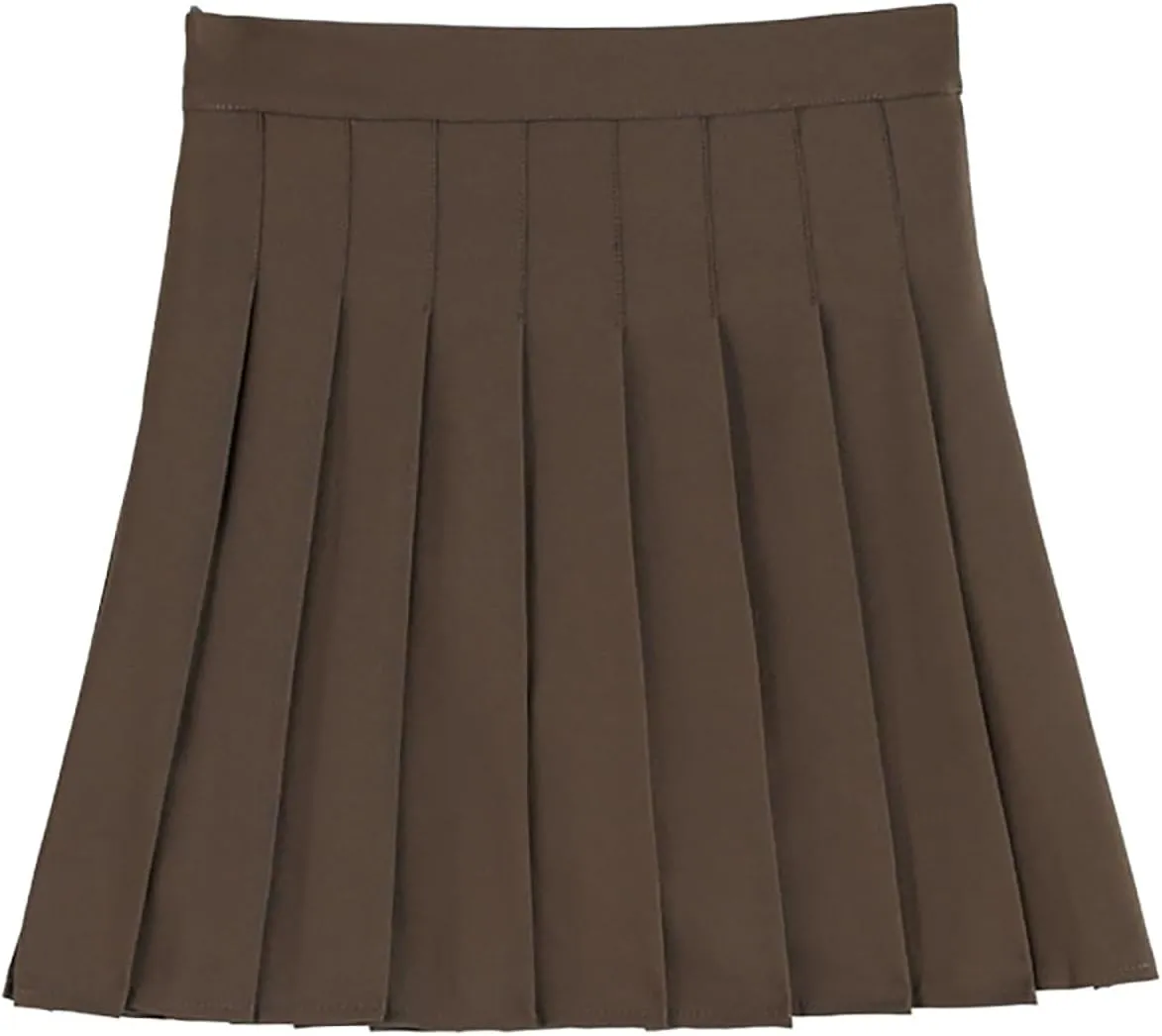 Womens Stretchy Pleated Skirts Mini Skater Basic Comfort High Waisted Cheerleader School A-Line Uniform Slit Skort