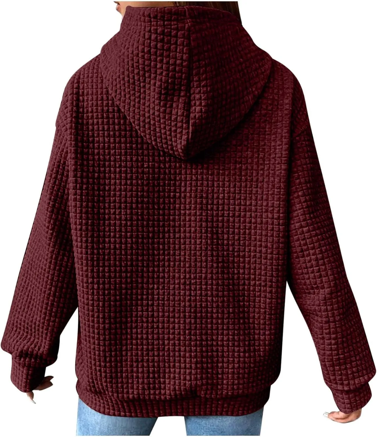Women's Sweatshirt Casual Waffle Hoodies Drawstring Hooded Tops with Pockets Comfort Long Sleeve Pullover Hoodies
