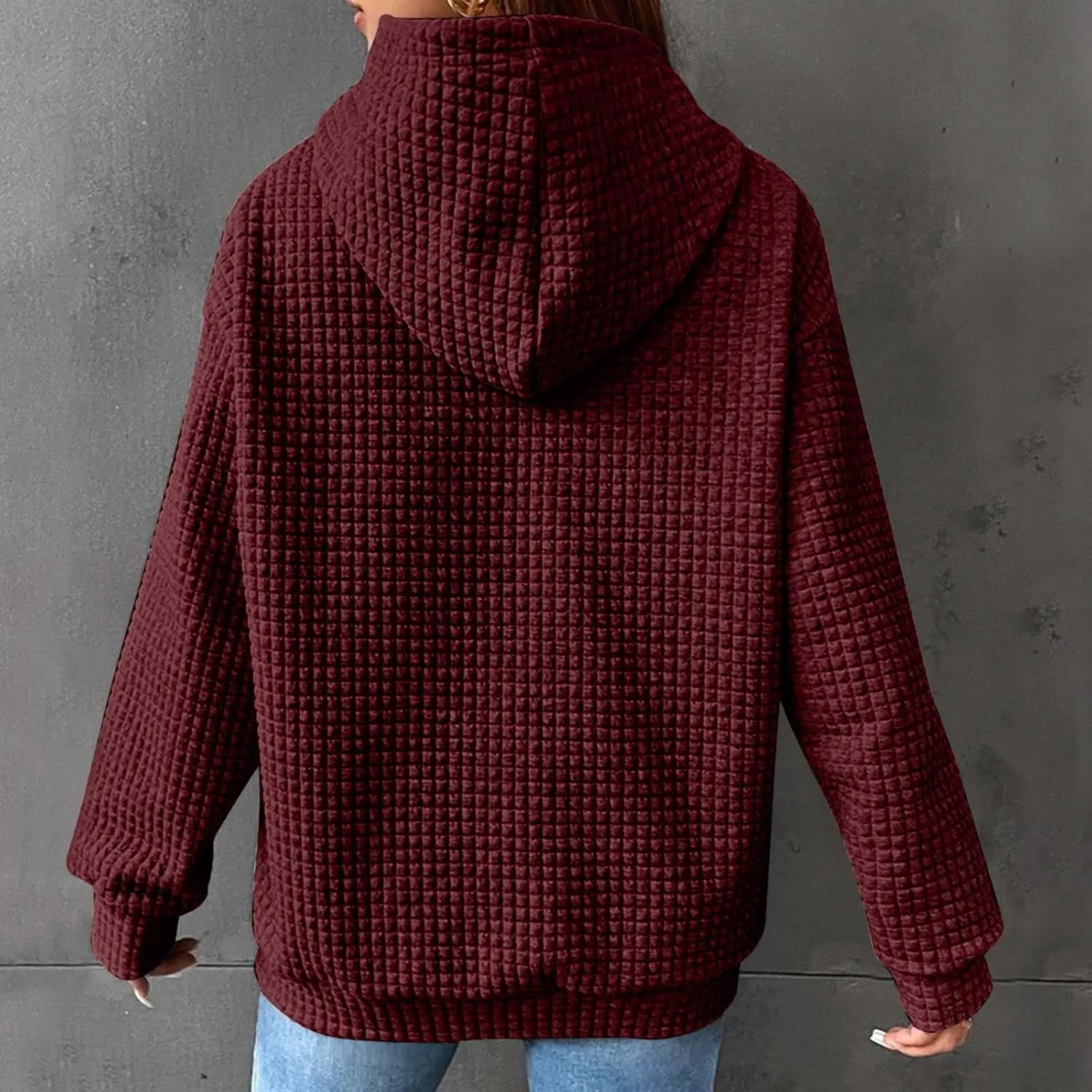 Women's Sweatshirt Casual Waffle Hoodies Drawstring Hooded Tops with Pockets Comfort Long Sleeve Pullover Hoodies