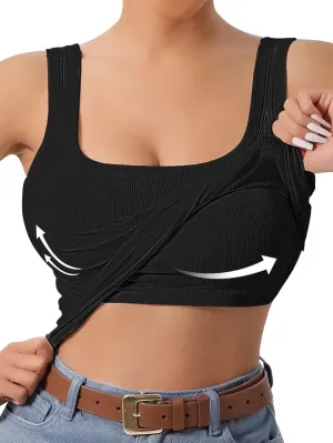Women's U-Back Tank Top,Built-in Bra, Removable Pads for Gym, Outdoor & Yoga, Long-Lasting Comfort