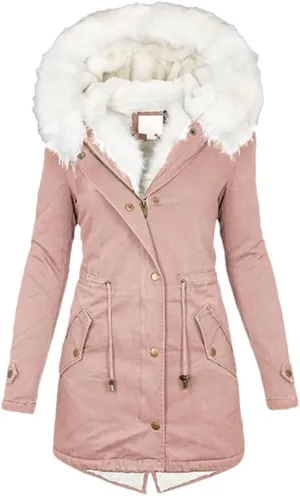 Women's Warm Thick Hooded Overcoat Fur Collar Padded Pocket Cotton Outerwear