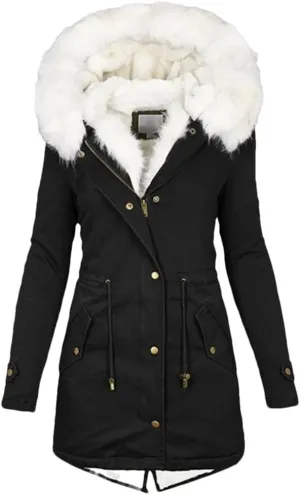 Women's Warm Thick Hooded Overcoat Fur Collar Padded Pocket Cotton Outerwear