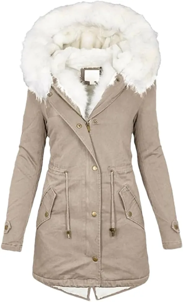 Women's Warm Thick Hooded Overcoat Fur Collar Padded Pocket Cotton Outerwear