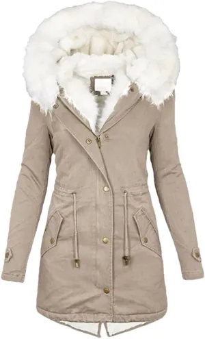 Women's Warm Thick Hooded Overcoat Fur Collar Padded Pocket Cotton Outerwear