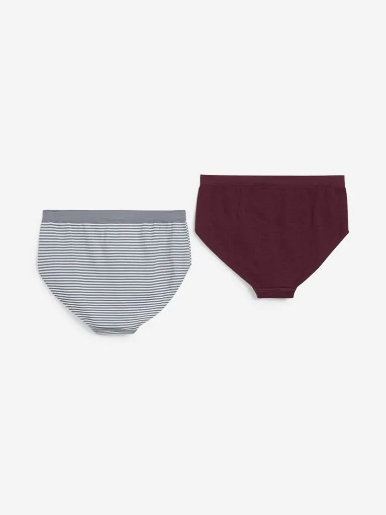 Wunderlove Grey Striped Full Briefs Pack of Two
