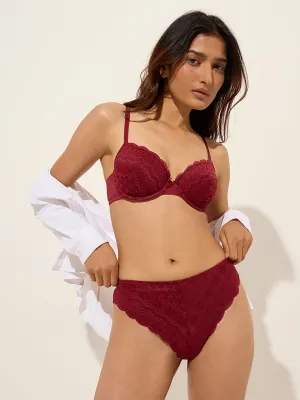 Wunderlove Maroon Lace Design Brazilian Brief