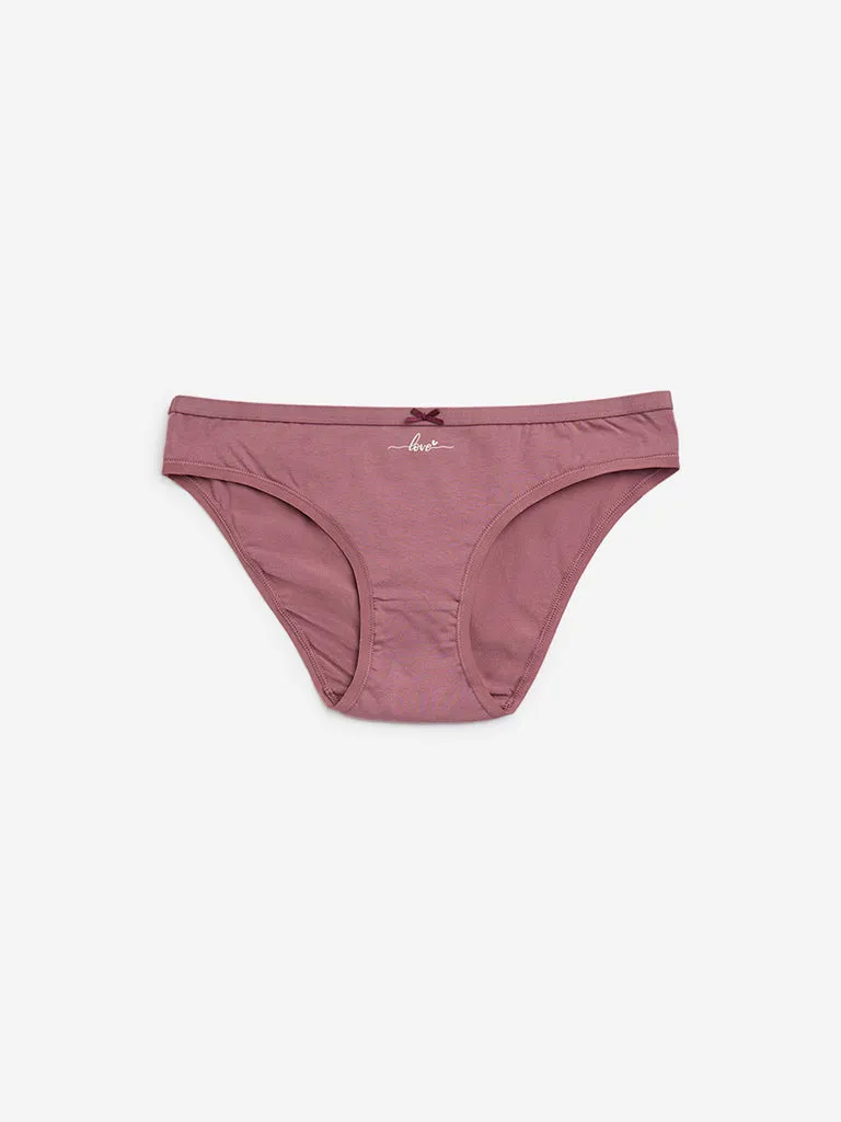 Wunderlove Mauve Cotton-Blend Bikini Briefs - Pack of 3