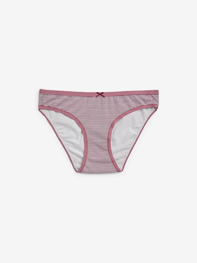 Wunderlove Mauve Cotton-Blend Bikini Briefs - Pack of 3