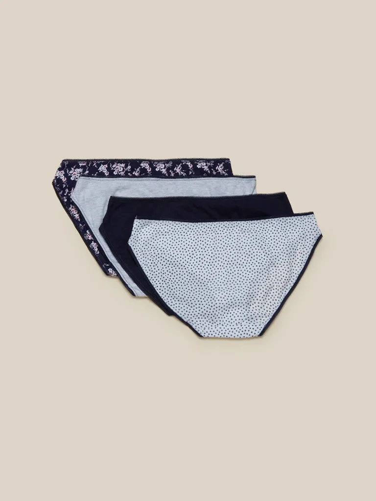 Wunderlove Navy Cotton Bikini Briefs - Pack of 4