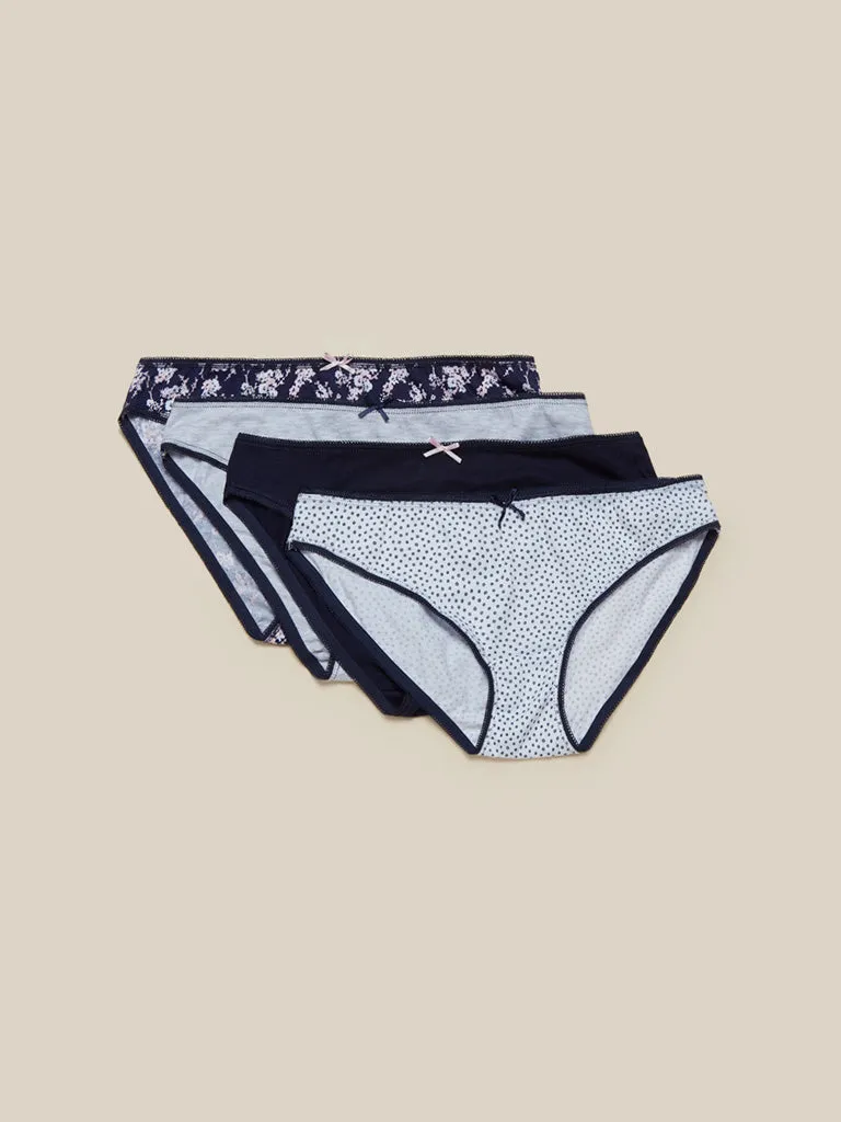 Wunderlove Navy Cotton Bikini Briefs - Pack of 4