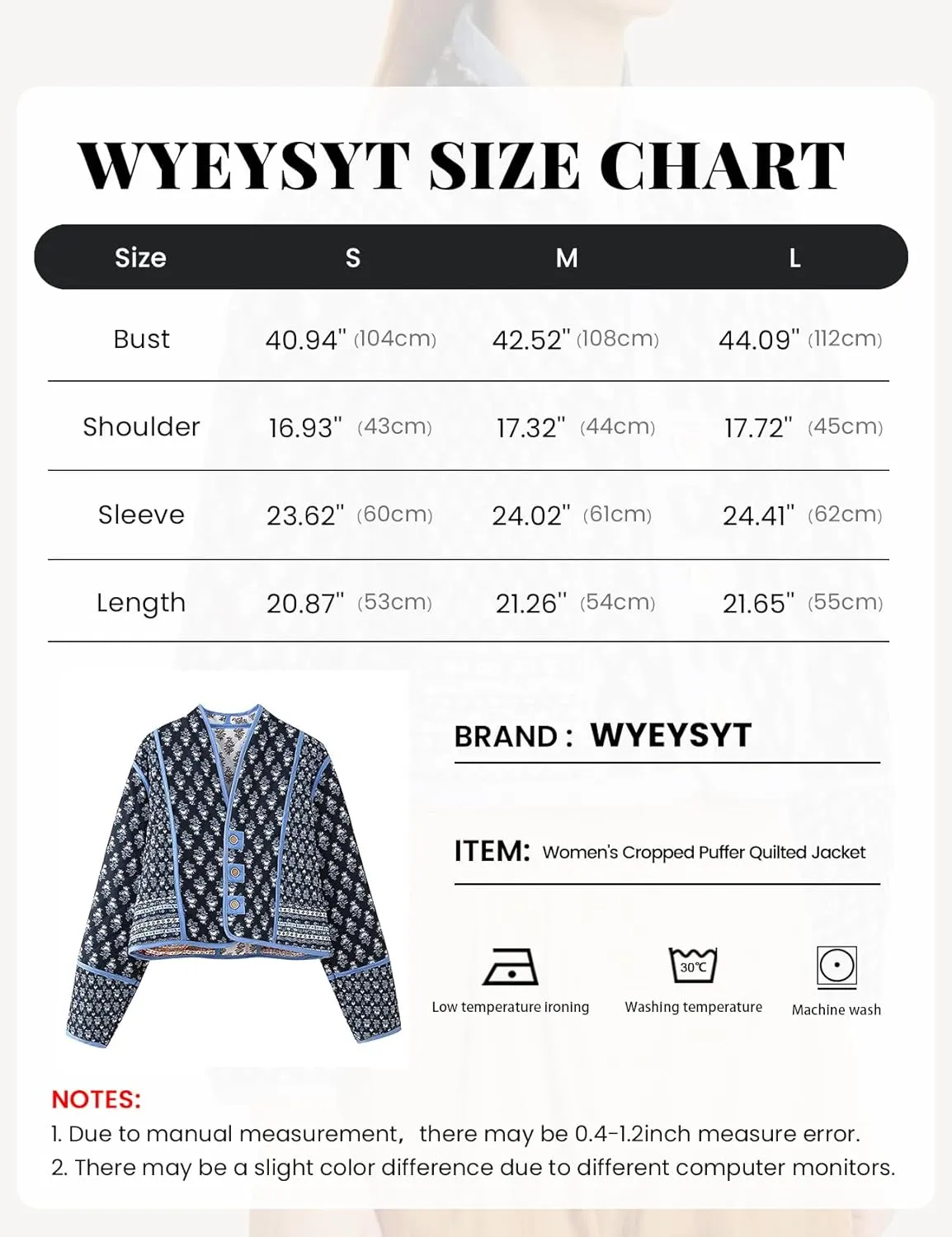 Wyeysyt Women's Cropped Quilted Puffer Jacket Cardigan Floral Printed Button Up Long Sleeve Padded Quilted Short Puffer Coats