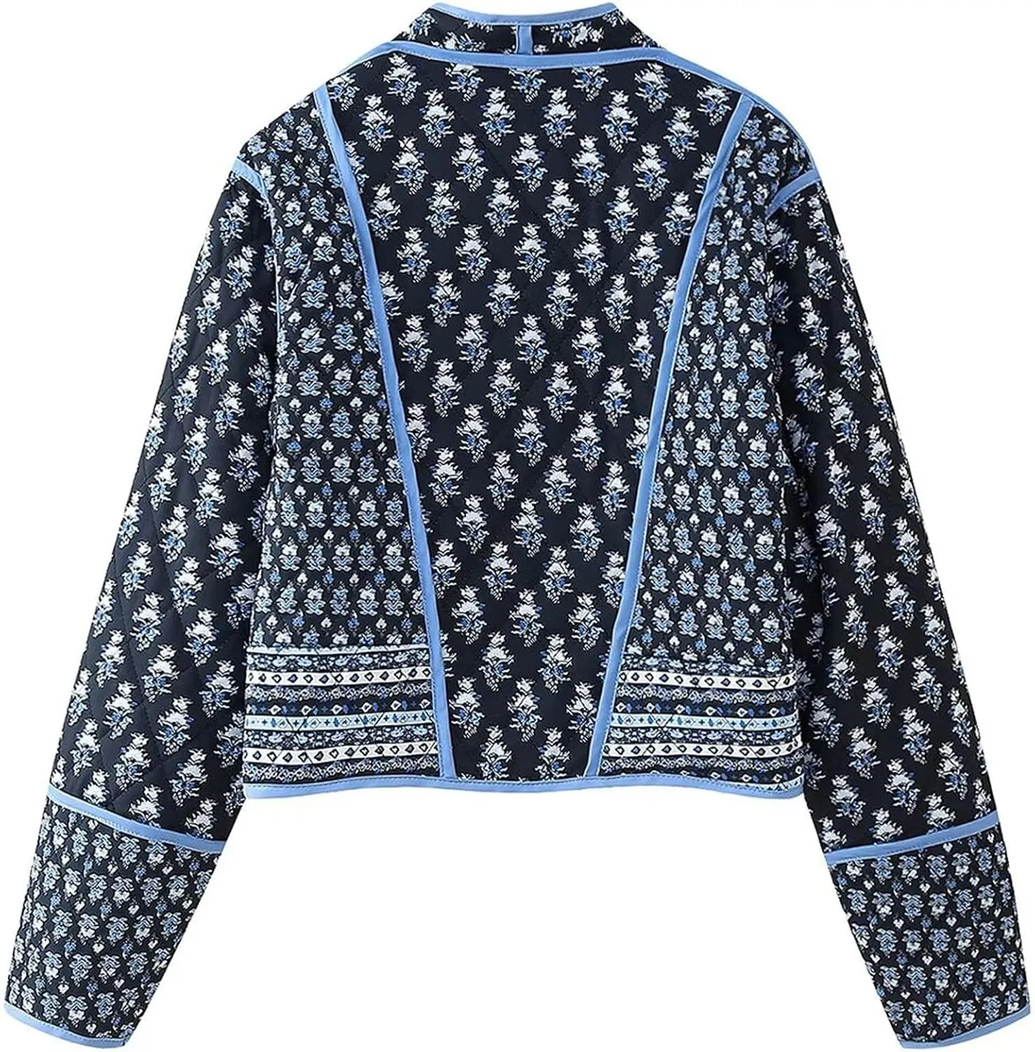 Wyeysyt Women's Cropped Quilted Puffer Jacket Cardigan Floral Printed Button Up Long Sleeve Padded Quilted Short Puffer Coats
