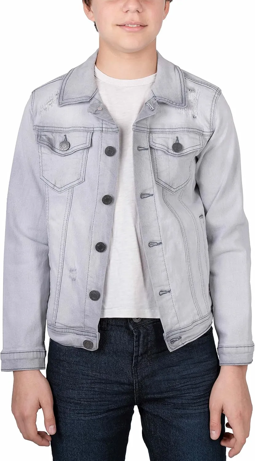 X RAY Boys Denim Jacket (Sizes 8-18), 100% Cotton & Cotton Flex Washed Fall Outerwear Trucker Casual Jean Jacket for Boys