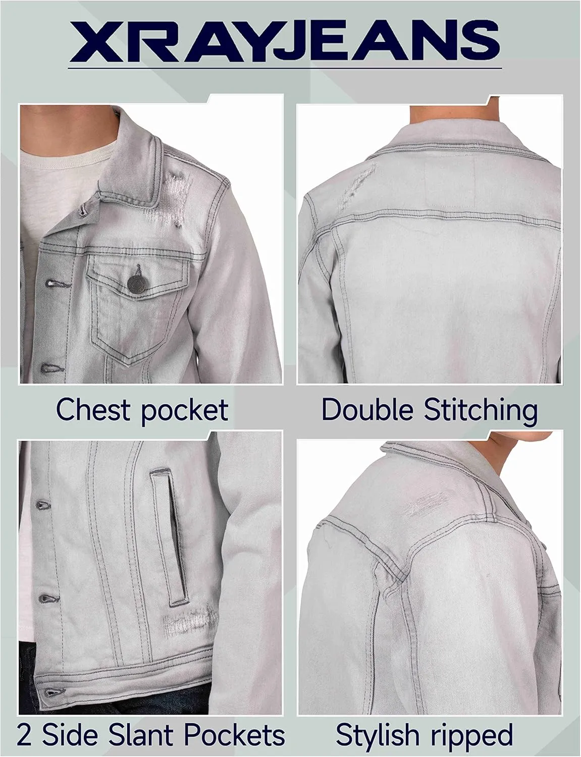X RAY Boys Denim Jacket (Sizes 8-18), 100% Cotton & Cotton Flex Washed Fall Outerwear Trucker Casual Jean Jacket for Boys