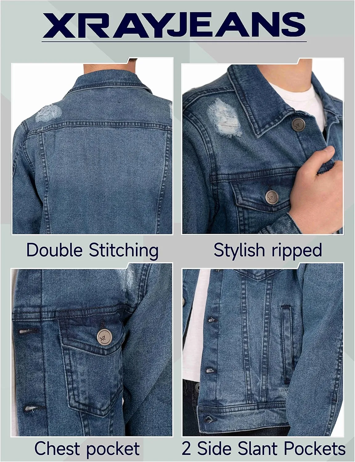 X RAY Boys Denim Jacket (Sizes 8-18), 100% Cotton & Cotton Flex Washed Fall Outerwear Trucker Casual Jean Jacket for Boys