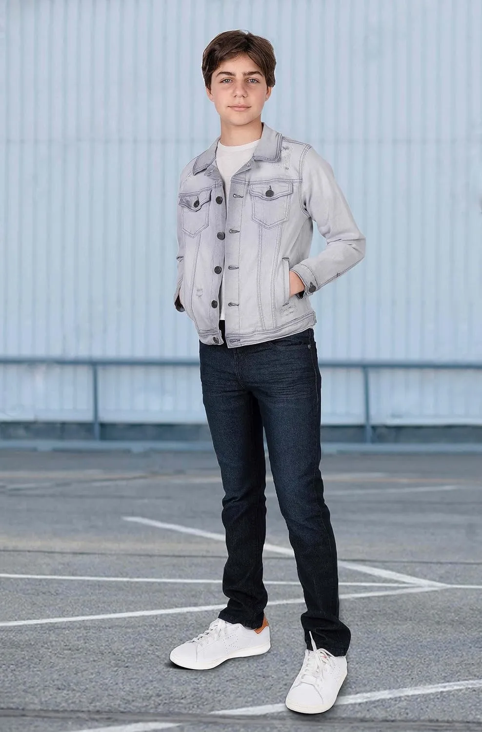 X RAY Boys Denim Jacket (Sizes 8-18), 100% Cotton & Cotton Flex Washed Fall Outerwear Trucker Casual Jean Jacket for Boys