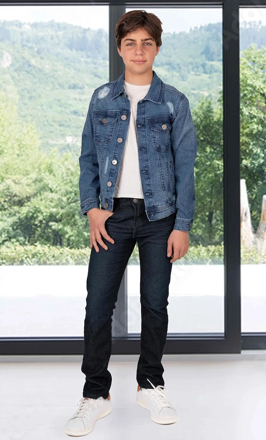 X RAY Boys Denim Jacket (Sizes 8-18), 100% Cotton & Cotton Flex Washed Fall Outerwear Trucker Casual Jean Jacket for Boys