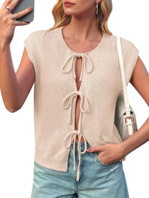 Yousify Open Front Tie Sweater Vest for Women Lightweight Summer Sleeveless Cardigan Tank Tops S-2XL
