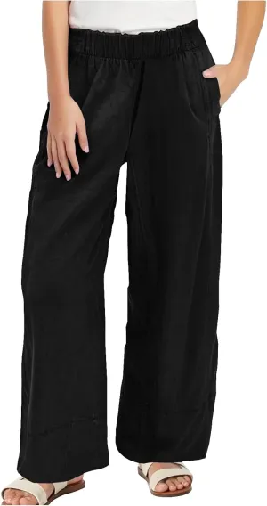 YRAETENM Women Cotton Linen Pants Casual Wide Leg Elastic Waisted Lounge Beach Trousers Travel Vacation Outfits with Pockets