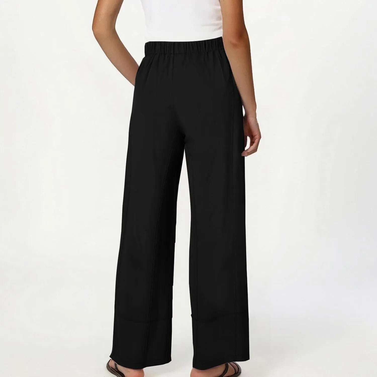 YRAETENM Women Cotton Linen Pants Casual Wide Leg Elastic Waisted Lounge Beach Trousers Travel Vacation Outfits with Pockets