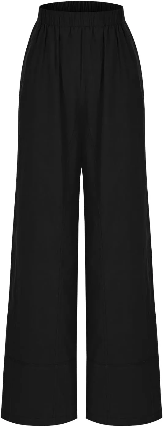YRAETENM Women Cotton Linen Pants Casual Wide Leg Elastic Waisted Lounge Beach Trousers Travel Vacation Outfits with Pockets