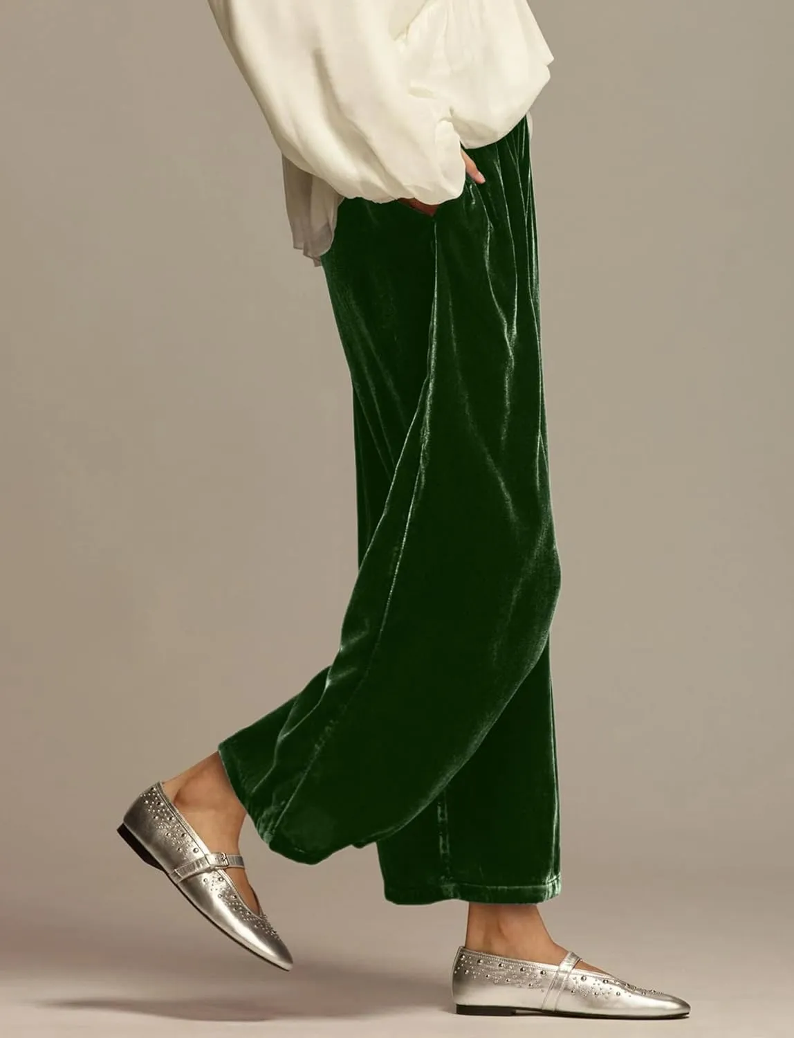 Ythomm Womens Velvet Wide Leg Lounge Pants High Rise Smocked Waistband Elastic Palazzo Pants Casual Loose Fitted Y2k Trousers
