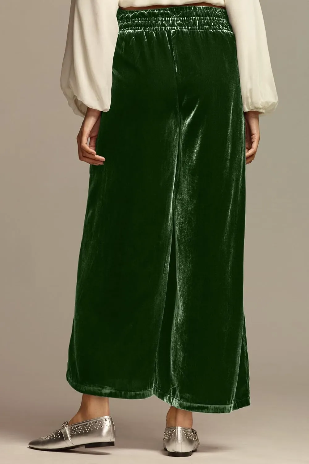 Ythomm Womens Velvet Wide Leg Lounge Pants High Rise Smocked Waistband Elastic Palazzo Pants Casual Loose Fitted Y2k Trousers