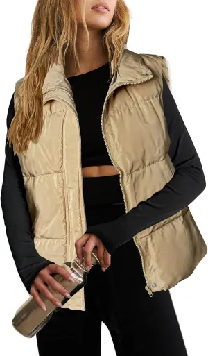 Zeagoo Women Puffer Vest Lightweight Stand Collar Sleeveless Winter Warm Zip Up Padded Outerwear Jackets with Pockets S-XXL