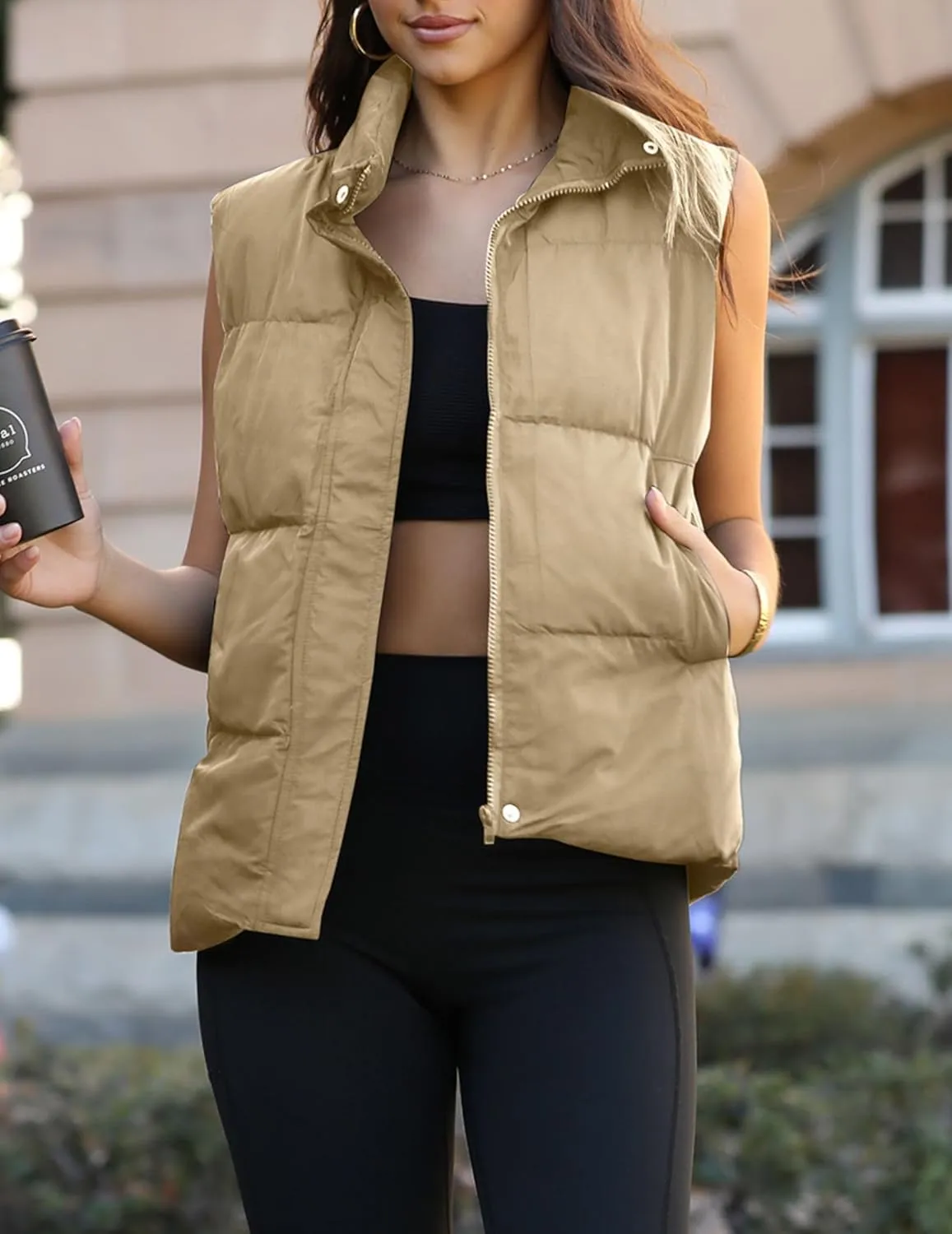 Zeagoo Women Puffer Vest Lightweight Stand Collar Sleeveless Winter Warm Zip Up Padded Outerwear Jackets with Pockets S-XXL