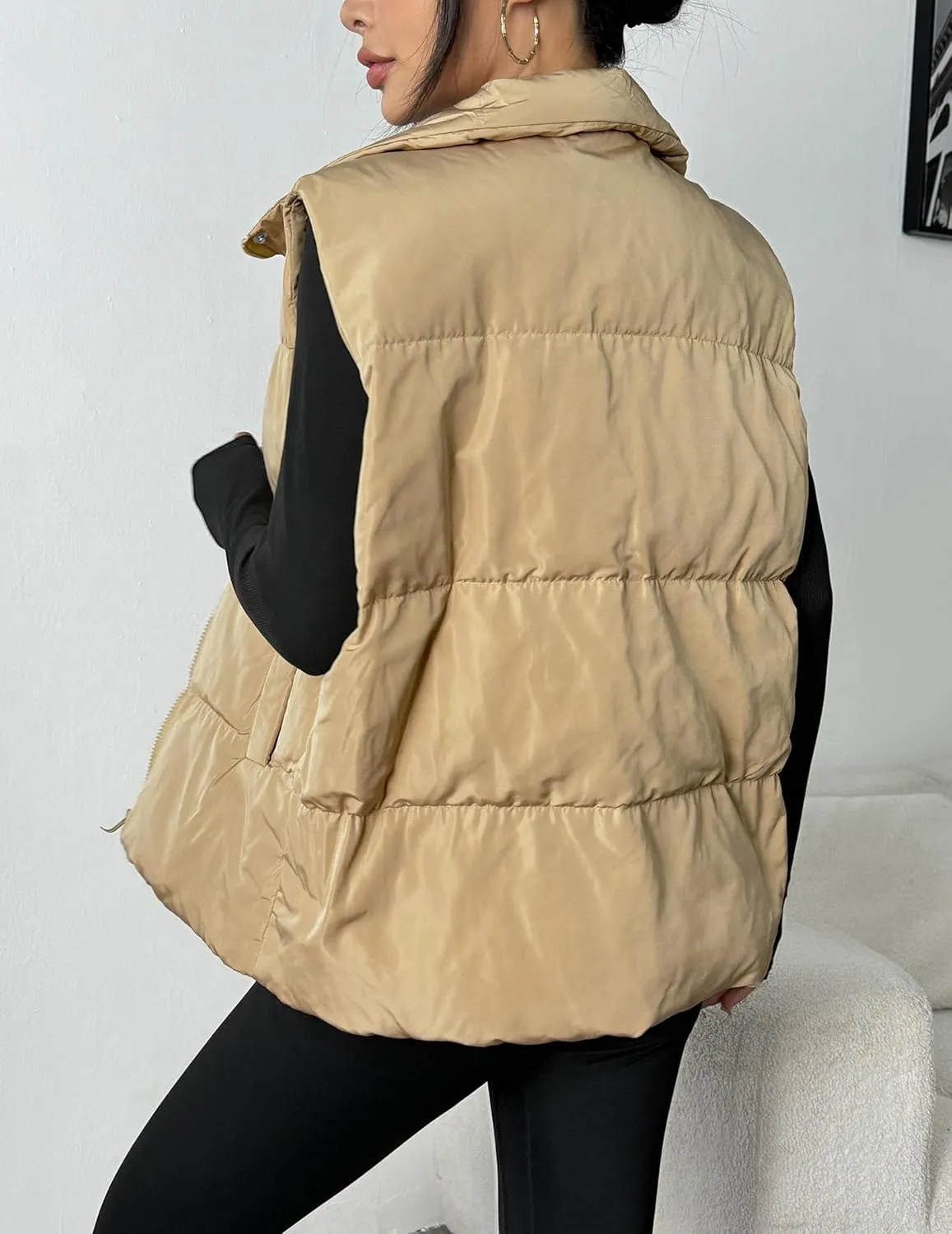 Zeagoo Women Puffer Vest Lightweight Stand Collar Sleeveless Winter Warm Zip Up Padded Outerwear Jackets with Pockets S-XXL