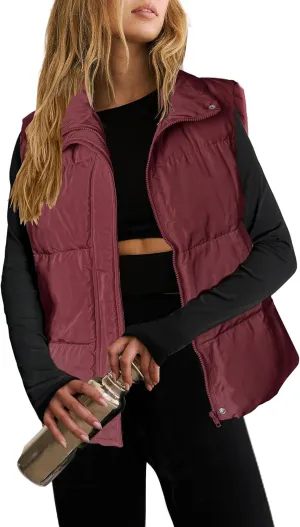 Zeagoo Women Puffer Vest Lightweight Stand Collar Sleeveless Winter Warm Zip Up Padded Outerwear Jackets with Pockets S-XXL