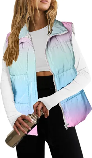 Zeagoo Women Puffer Vest Lightweight Stand Collar Sleeveless Winter Warm Zip Up Padded Outerwear Jackets with Pockets S-XXL