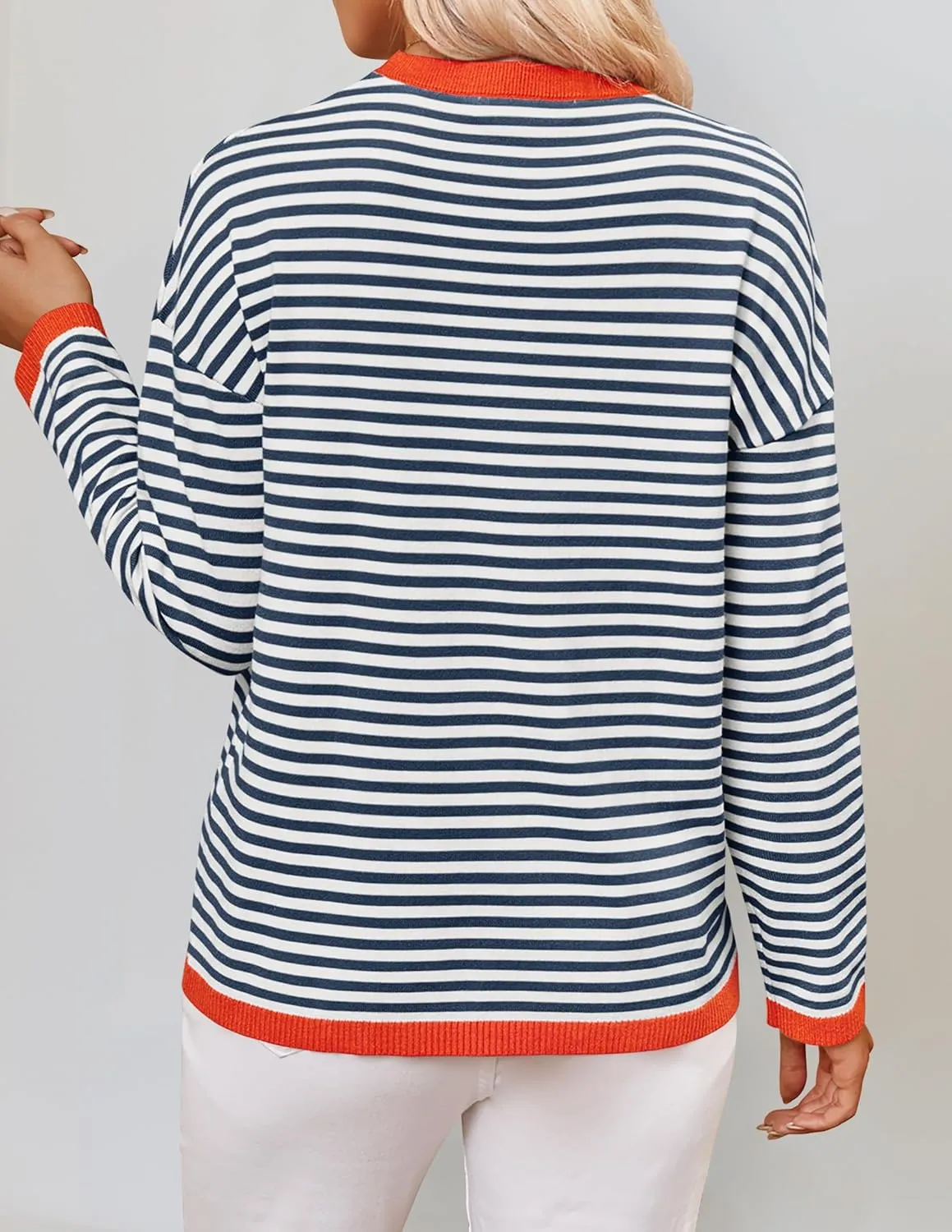 ZESICA Womens Spring Striped Sweaters Long Sleeve Crew Neck Shirts Color Block Lightweight Pullover Tops