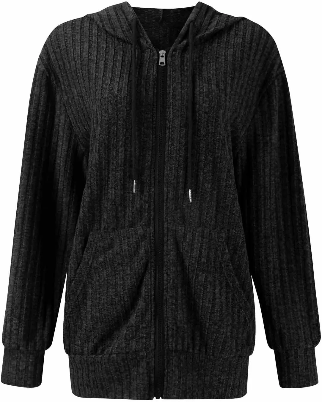 Zip Up Hoodie Women Oversized Zip Up Sweaters Casual Drawstring Lightweight Knit Athletic Zip Up Jackets with Pockets