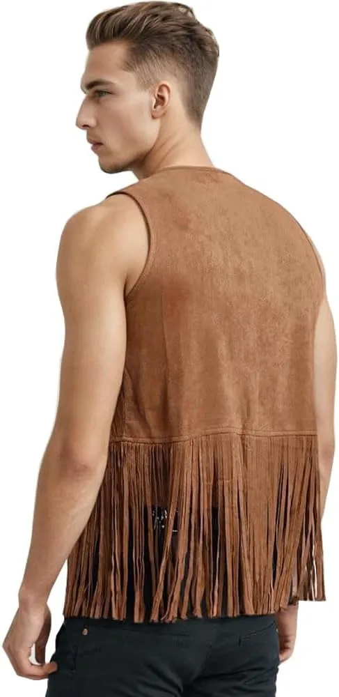 ZUYPSK Men's Open Front Tassels Vest Sleeveless Western Cowboy Waistcoat Halloween Club Party Jacket Outerwear