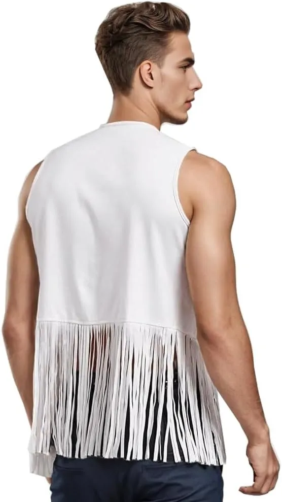 ZUYPSK Men's Open Front Tassels Vest Sleeveless Western Cowboy Waistcoat Halloween Club Party Jacket Outerwear
